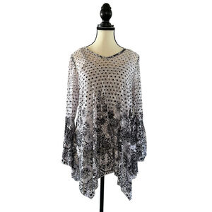 Papa Vancouver Lightweight Lace Tunic Flowy White Black Floral/Polka Dots
